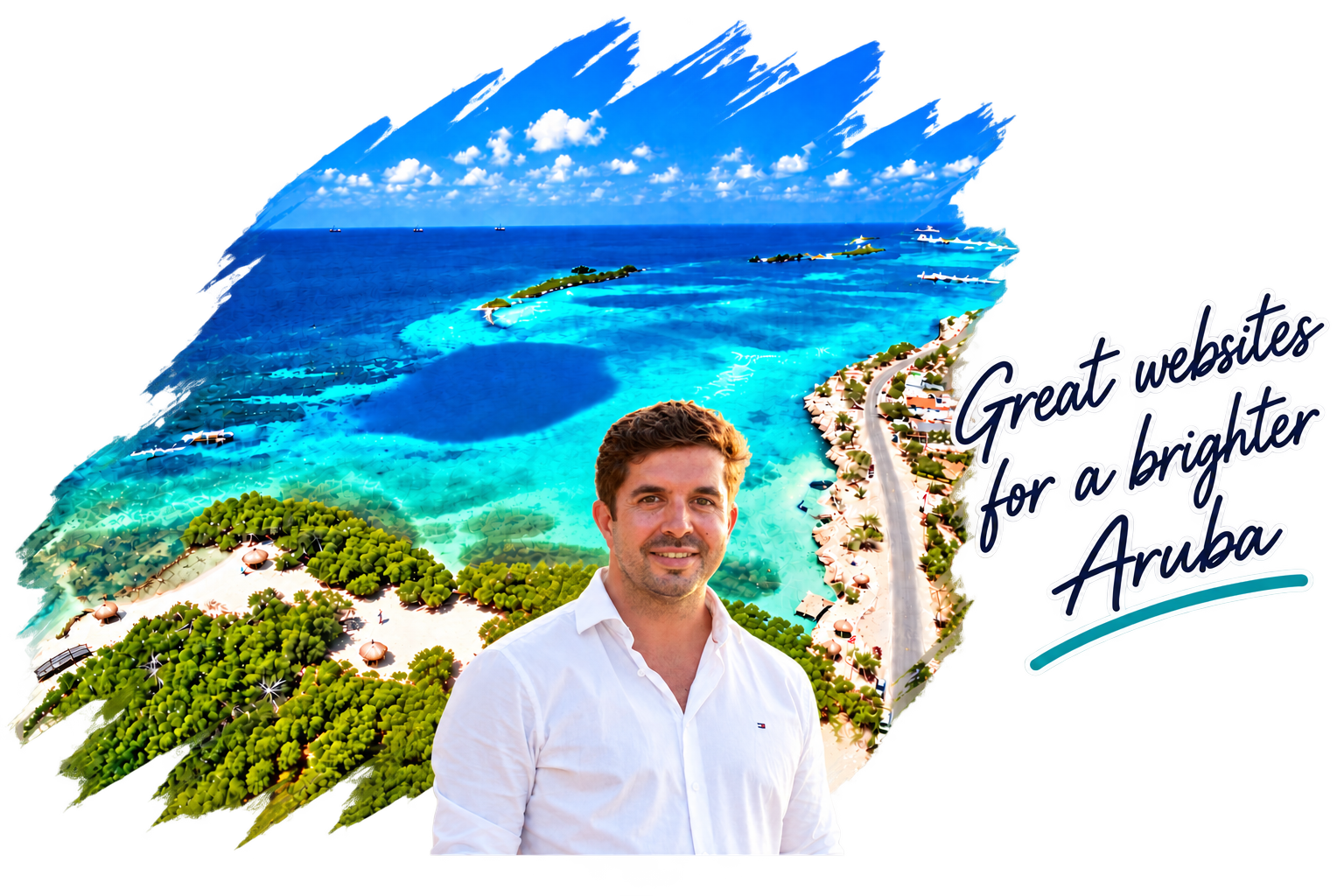 ArubaSites web designer with Aruba coastline